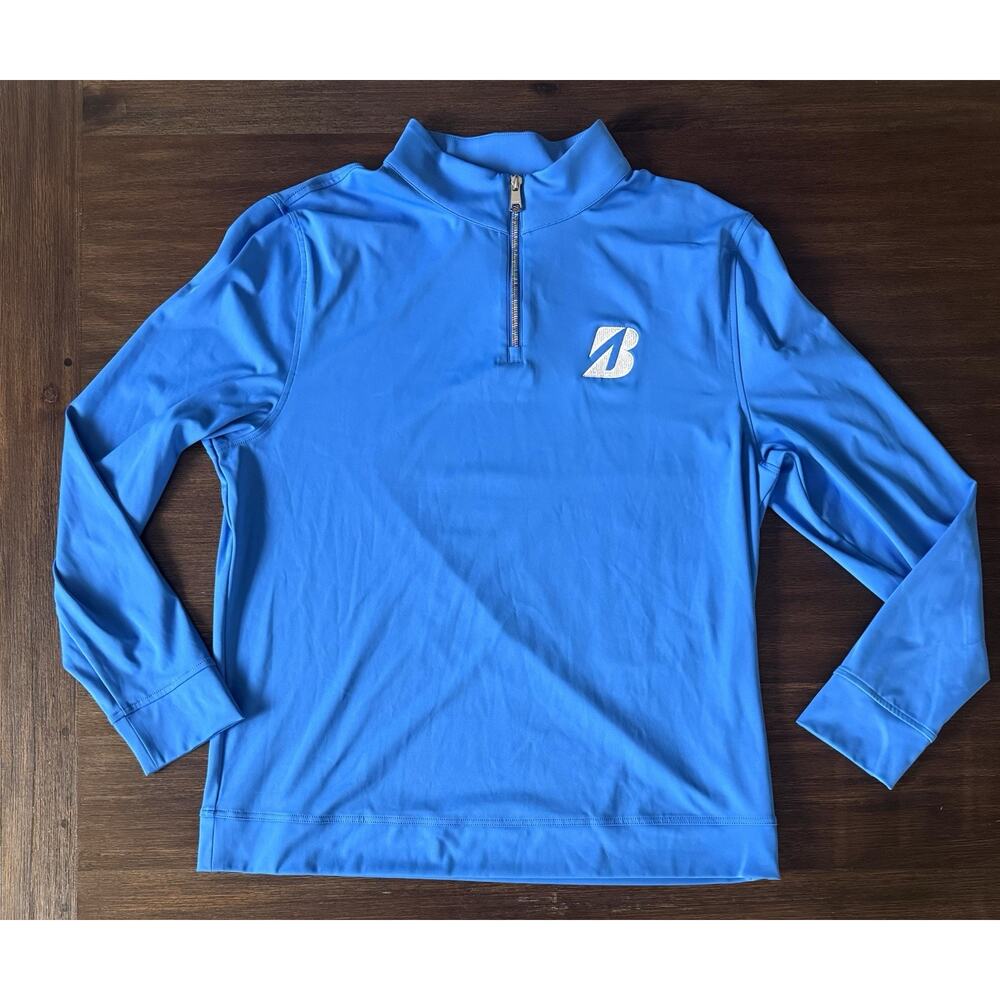 Redvanly Sweatshirt Sweater Mens Large Sevres 1/4 Zip Bridgestone Golf Blue - Picture 3 of 10